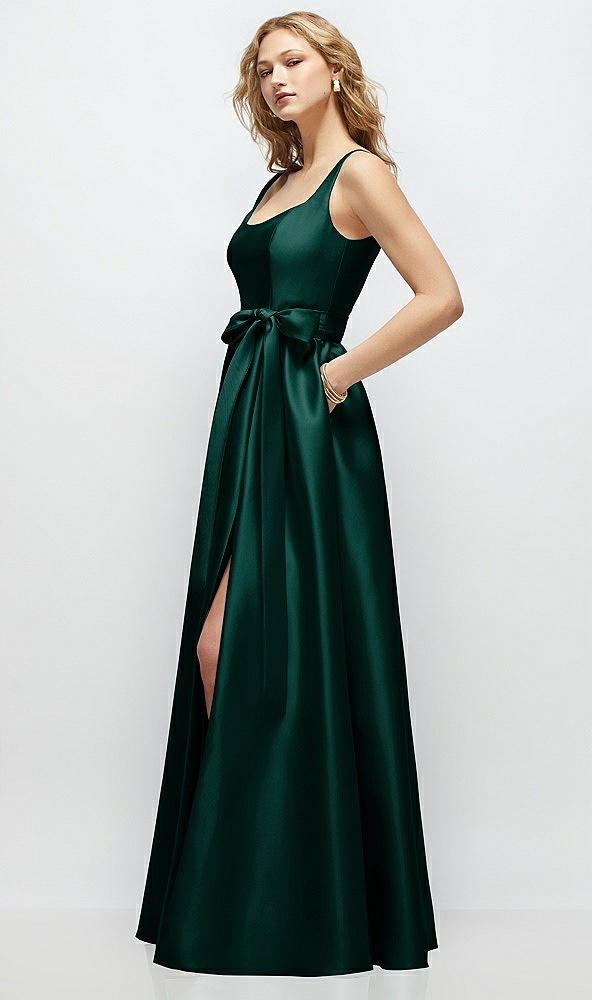 Front View - Evergreen Scoop-Neck Tank Bodice Maxi Dress with Full Skirt