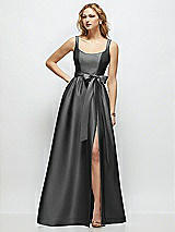 Side View Thumbnail - Gunmetal Scoop-Neck Tank Bodice Maxi Dress with Full Skirt