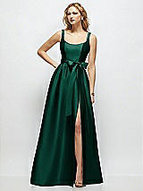 Side View Thumbnail - Hunter Green Scoop-Neck Tank Bodice Maxi Dress with Full Skirt