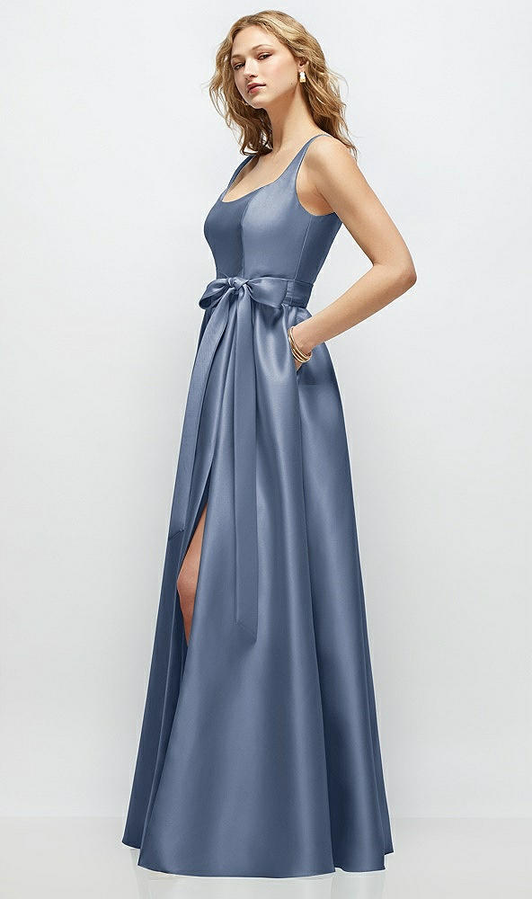 Front View - Larkspur Blue Scoop-Neck Tank Bodice Maxi Dress with Full Skirt