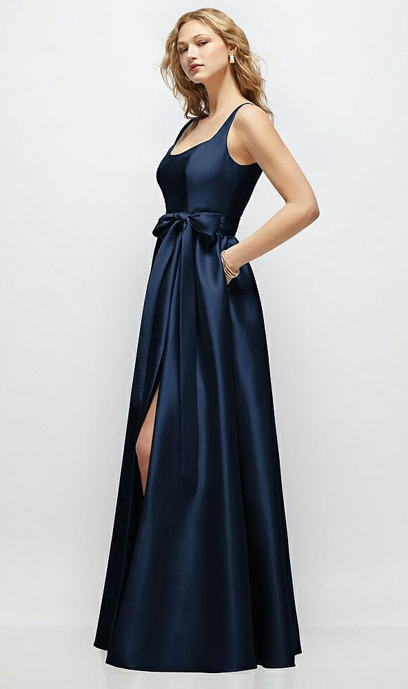 Front View - Midnight Navy Scoop-Neck Tank Bodice Maxi Dress with Full Skirt