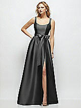 Side View Thumbnail - Pewter Scoop-Neck Tank Bodice Maxi Dress with Full Skirt