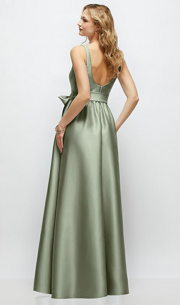 Back View - Sage Scoop-Neck Tank Bodice Maxi Dress with Full Skirt