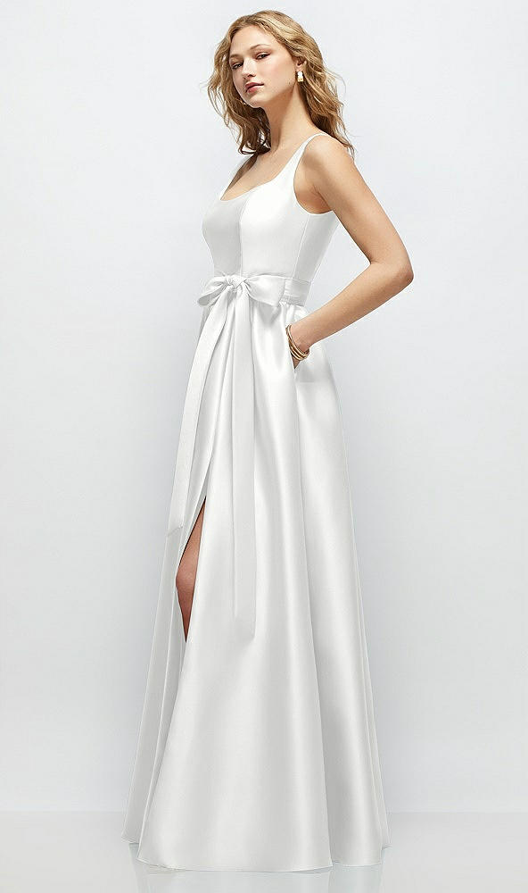 Front View - White Scoop-Neck Tank Bodice Maxi Dress with Full Skirt