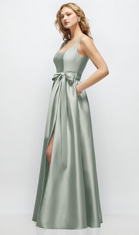 Front View - Willow Green Scoop-Neck Tank Bodice Maxi Dress with Full Skirt