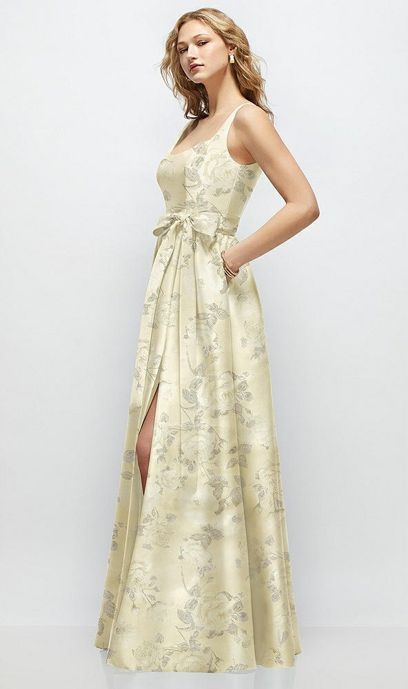 Front View - Butter Yellow Floral Floral Scoop-Neck Tank Bodice Maxi Dress with Full Skirt