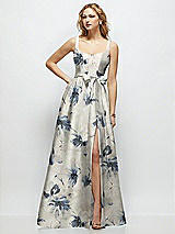 Side View Thumbnail - Inkwash Blue Floral Floral Scoop-Neck Tank Bodice Maxi Dress with Full Skirt