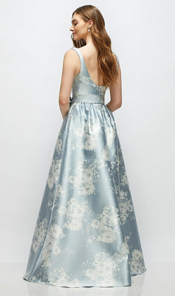 Back View - Porcelain Blue Seraphina Floral Floral Scoop-Neck Tank Bodice Maxi Dress with Full Skirt