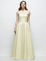 Front View Thumbnail - Butter Yellow Strapless Satin Drop Waist Gown with Full Skirt