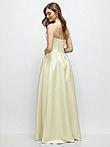 Rear View Thumbnail - Butter Yellow Strapless Satin Drop Waist Gown with Full Skirt