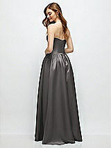 Rear View Thumbnail - Caviar Gray Strapless Satin Drop Waist Gown with Full Skirt