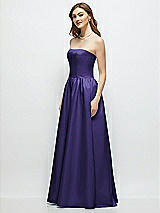 Side View Thumbnail - Grape Strapless Satin Drop Waist Gown with Full Skirt