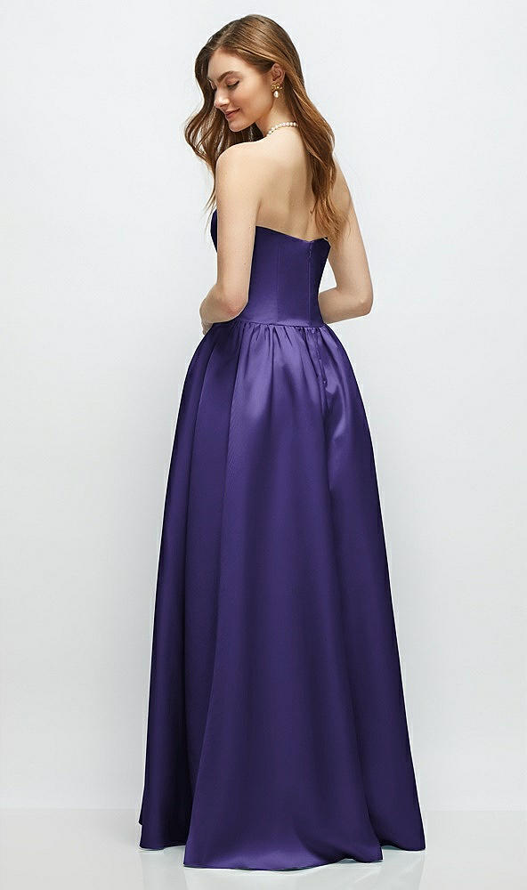 Back View - Grape Strapless Satin Drop Waist Gown with Full Skirt