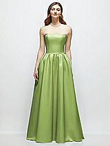 Front View Thumbnail - Mojito Strapless Satin Drop Waist Gown with Full Skirt