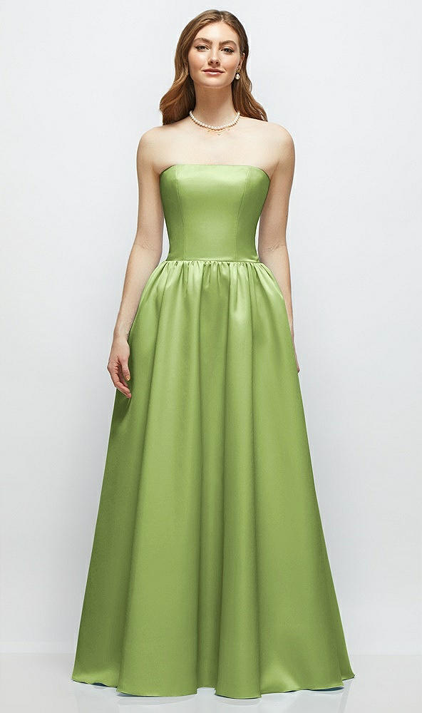 Front View - Mojito Strapless Satin Drop Waist Gown with Full Skirt