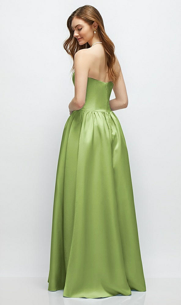 Back View - Mojito Strapless Satin Drop Waist Gown with Full Skirt