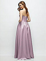 Rear View Thumbnail - Suede Rose Strapless Satin Drop Waist Gown with Full Skirt