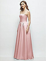 Side View Thumbnail - Ballet Pink Strapless Satin Drop Waist Gown with Full Skirt