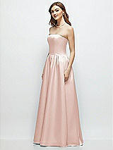 Side View Thumbnail - Blush Strapless Satin Drop Waist Gown with Full Skirt