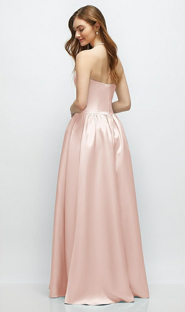 Back View - Blush Strapless Satin Drop Waist Gown with Full Skirt