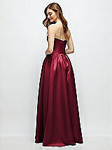 Rear View Thumbnail - Burgundy Strapless Satin Drop Waist Gown with Full Skirt