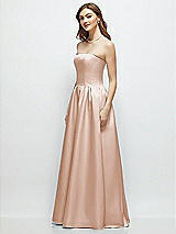 Side View Thumbnail - Cameo Strapless Satin Drop Waist Gown with Full Skirt