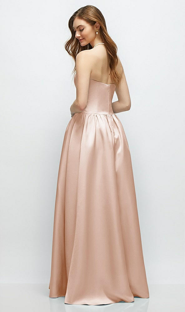 Back View - Cameo Strapless Satin Drop Waist Gown with Full Skirt