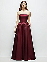 Front View Thumbnail - Cabernet Strapless Satin Drop Waist Gown with Full Skirt