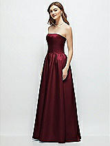 Side View Thumbnail - Cabernet Strapless Satin Drop Waist Gown with Full Skirt