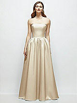 Front View Thumbnail - Champagne Strapless Satin Drop Waist Gown with Full Skirt