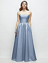 Front View Thumbnail - Cloudy Strapless Satin Drop Waist Gown with Full Skirt