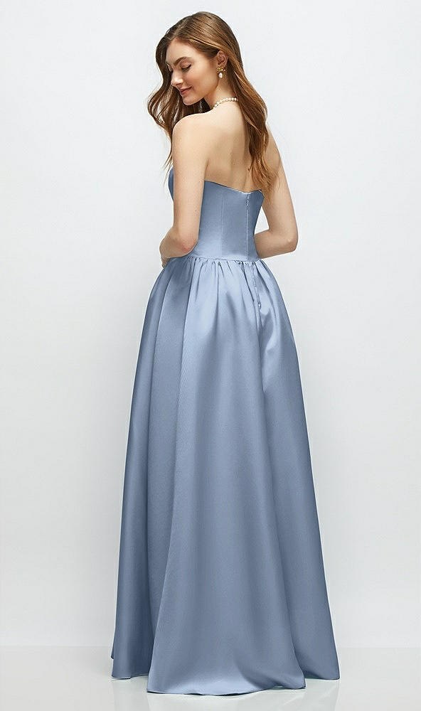 Back View - Cloudy Strapless Satin Drop Waist Gown with Full Skirt