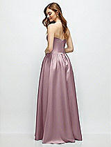 Rear View Thumbnail - Dusty Rose Strapless Satin Drop Waist Gown with Full Skirt