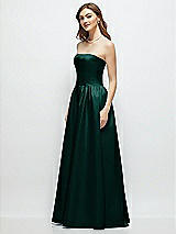 Side View Thumbnail - Evergreen Strapless Satin Drop Waist Gown with Full Skirt