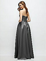 Rear View Thumbnail - Gunmetal Strapless Satin Drop Waist Gown with Full Skirt