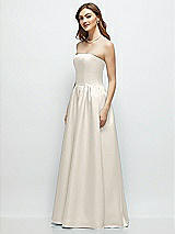 Side View Thumbnail - Ivory Strapless Satin Drop Waist Gown with Full Skirt