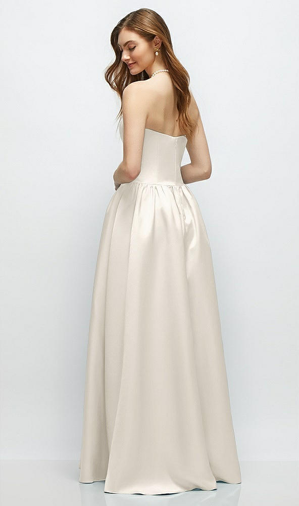 Back View - Ivory Strapless Satin Drop Waist Gown with Full Skirt