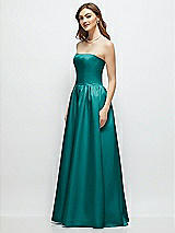 Side View Thumbnail - Jade Strapless Satin Drop Waist Gown with Full Skirt