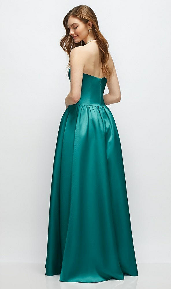 Back View - Jade Strapless Satin Drop Waist Gown with Full Skirt