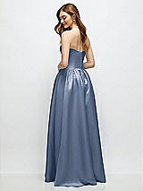 Rear View Thumbnail - Larkspur Blue Strapless Satin Drop Waist Gown with Full Skirt