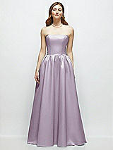 Front View Thumbnail - Lilac Haze Strapless Satin Drop Waist Gown with Full Skirt