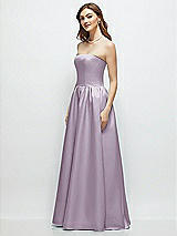 Side View Thumbnail - Lilac Haze Strapless Satin Drop Waist Gown with Full Skirt