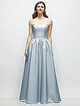 Front View Thumbnail - Mist Strapless Satin Drop Waist Gown with Full Skirt