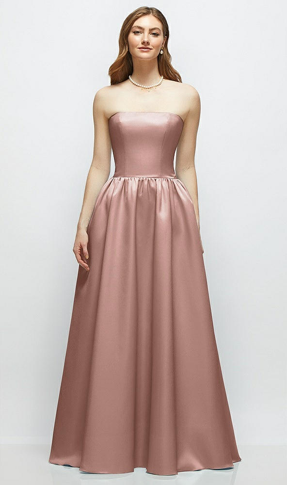 Front View - Neu Nude Strapless Satin Drop Waist Gown with Full Skirt