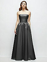 Front View Thumbnail - Pewter Strapless Satin Drop Waist Gown with Full Skirt