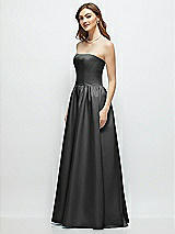 Side View Thumbnail - Pewter Strapless Satin Drop Waist Gown with Full Skirt