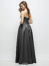 Rear View Thumbnail - Pewter Strapless Satin Drop Waist Gown with Full Skirt