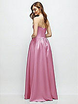 Rear View Thumbnail - Powder Pink Strapless Satin Drop Waist Gown with Full Skirt