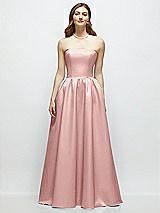 Front View Thumbnail - Rose Strapless Satin Drop Waist Gown with Full Skirt