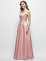 Side View Thumbnail - Rose Strapless Satin Drop Waist Gown with Full Skirt